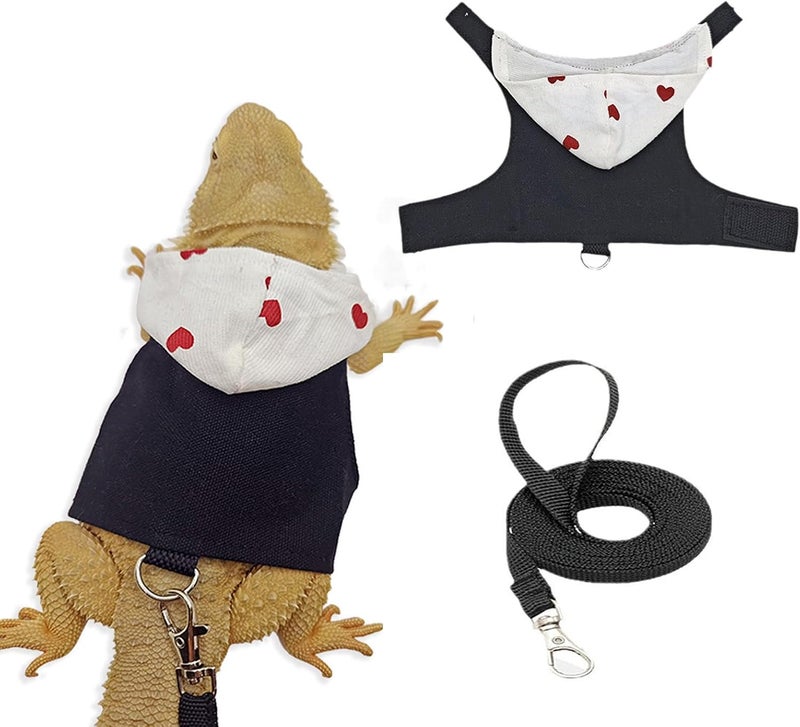 hokable Bearded Dragon Lizard Hoodie Leash Suit Reptile pet Outdoor Chest Harness Chameleon Squirrel Leash Hooded Clothes Suitable for Bearded Dragon Lizard Reptiles（White hat） - Image 1